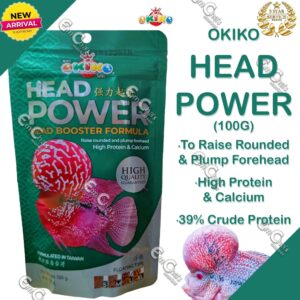 Okiko HEAD POWER 100g (CHOOSE PELLET SIZE) (Green TetraPack) Flowerhorn Fish Food